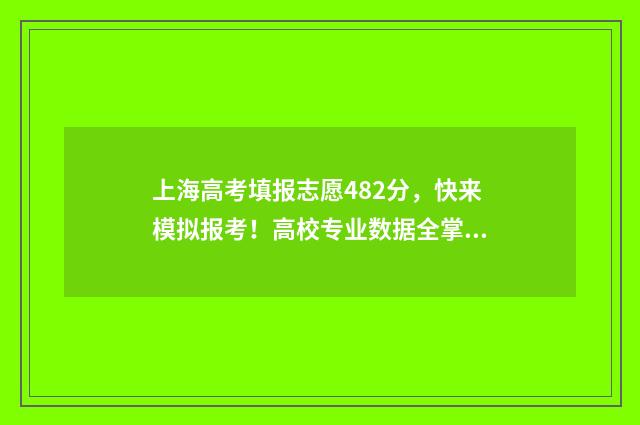 上海高考填报志愿482分，快来模拟报考！高校专业数据全掌握 上海高考填报志愿时间2024年