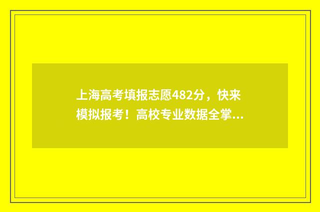 上海高考填报志愿482分，快来模拟报考！高校专业数据全掌握 上海高考填报志愿时间2024年