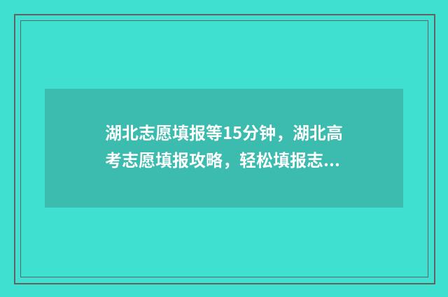 湖北志愿填报等15分钟，湖北高考志愿填报攻略，轻松填报志愿不卡顿 湖北 填报志愿