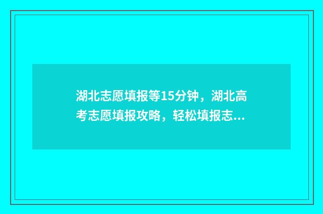 湖北志愿填报等15分钟，湖北高考志愿填报攻略，轻松填报志愿不卡顿 湖北 填报志愿