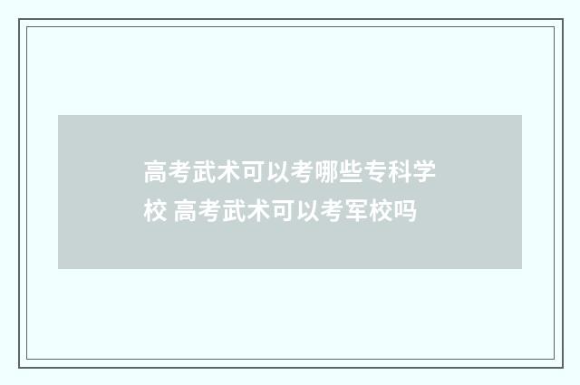 高考武术可以考哪些专科学校 高考武术可以考军校吗