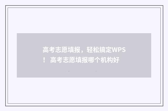 高考志愿填报，轻松搞定WPS！ 高考志愿填报哪个机构好