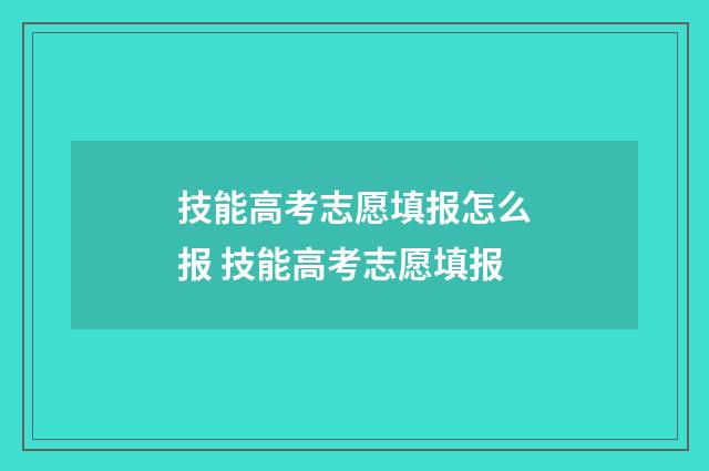 技能高考志愿填报怎么报 技能高考志愿填报