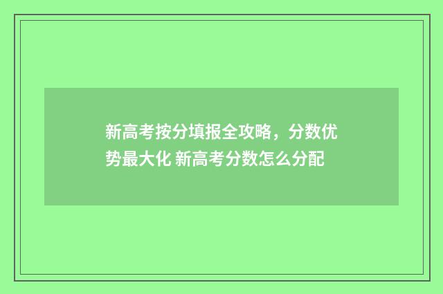 新高考按分填报全攻略，分数优势最大化 新高考分数怎么分配