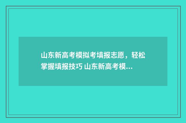 山东新高考模拟考填报志愿，轻松掌握填报技巧 山东新高考模拟卷数学