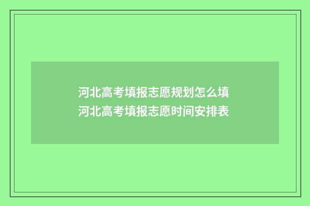 河北高考填报志愿规划怎么填 河北高考填报志愿时间安排表