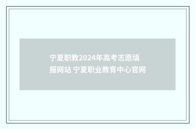 宁夏职教2024年高考志愿填报网站 宁夏职业教育中心官网