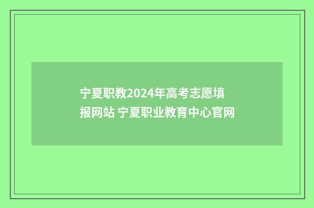 宁夏职教2024年高考志愿填报网站 宁夏职业教育中心官网