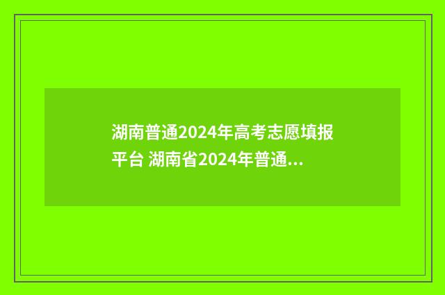 湖南普通2024年高考志愿填报平台 湖南省2024年普通高考报名