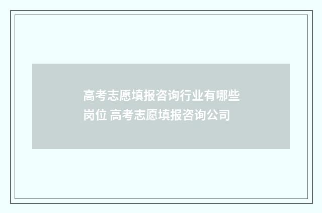 高考志愿填报咨询行业有哪些岗位 高考志愿填报咨询公司