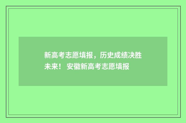 新高考志愿填报，历史成绩决胜未来！ 安徽新高考志愿填报