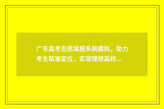 广东高考志愿填报系统模拟，助力考生精准定位，实现理想高校梦想 广东高考志愿填报官网入口