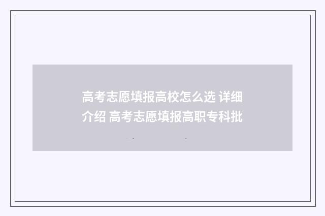 高考志愿填报高校怎么选 详细介绍 高考志愿填报高职专科批