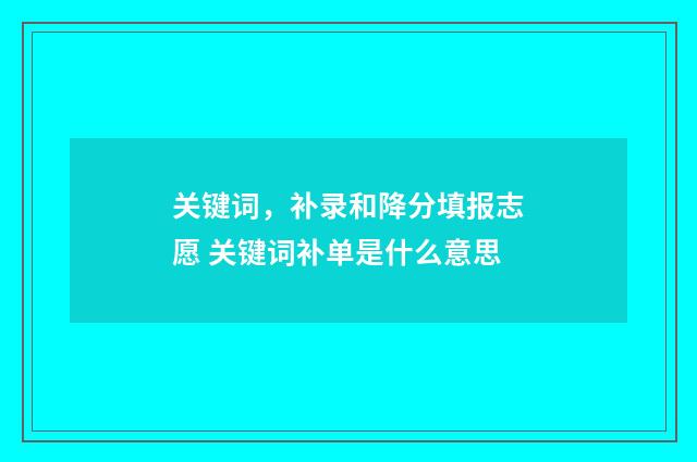 关键词，补录和降分填报志愿 关键词补单是什么意思
