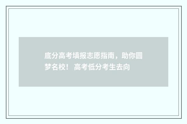 底分高考填报志愿指南，助你圆梦名校！ 高考低分考生去向