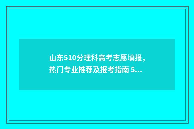 山东510分理科高考志愿填报，热门专业推荐及报考指南 510分在山东高考排名多少