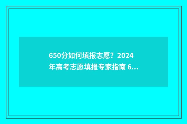 650分如何填报志愿？2024年高考志愿填报专家指南 650分报什么专业好
