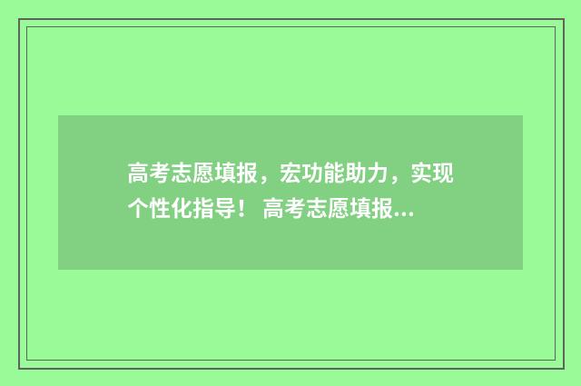 高考志愿填报，宏功能助力，实现个性化指导！ 高考志愿填报能填几个