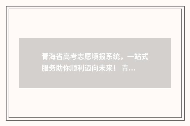 青海省高考志愿填报系统，一站式服务助你顺利迈向未来！ 青海省高考志愿录取结果查询官网