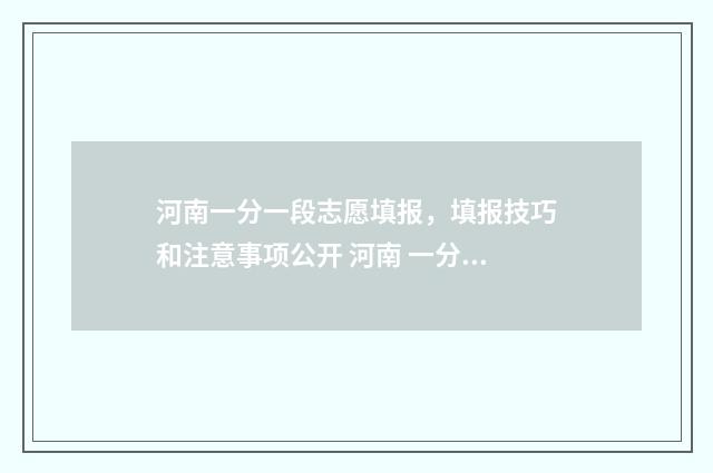 河南一分一段志愿填报，填报技巧和注意事项公开 河南 一分一段表