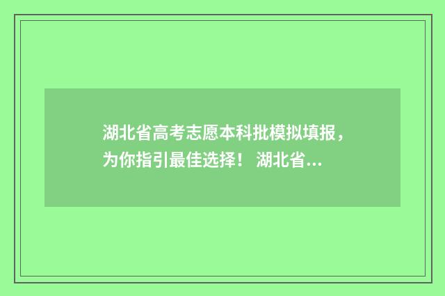 湖北省高考志愿本科批模拟填报，为你指引最佳选择！ 湖北省高考志愿表