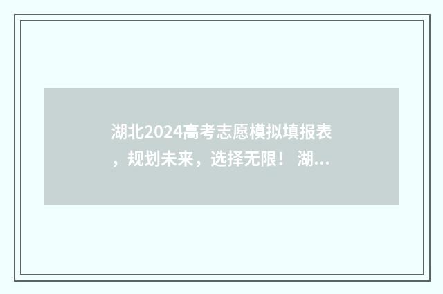 湖北2024高考志愿模拟填报表，规划未来，选择无限！ 湖北2024高考志愿填报时间