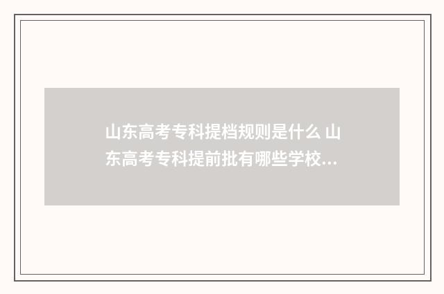 山东高考专科提档规则是什么 山东高考专科提前批有哪些学校和专业