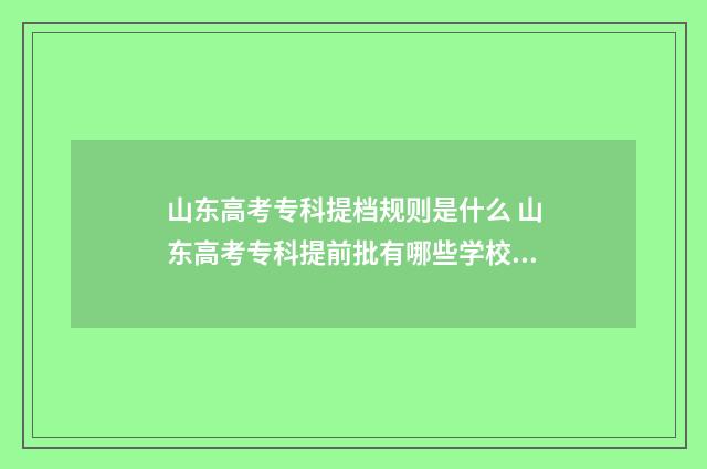 山东高考专科提档规则是什么 山东高考专科提前批有哪些学校和专业