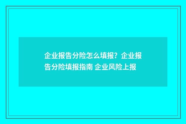 企业报告分险怎么填报？企业报告分险填报指南 企业风险上报