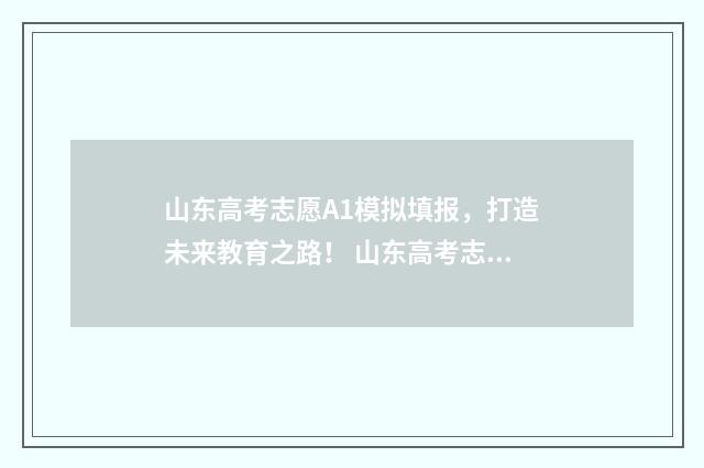 山东高考志愿A1模拟填报，打造未来教育之路！ 山东高考志愿a1是什么