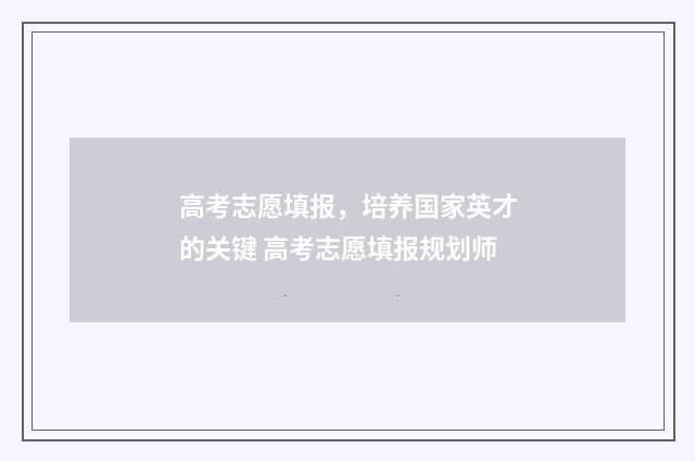 高考志愿填报，培养国家英才的关键 高考志愿填报规划师