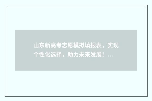 山东新高考志愿模拟填报表，实现个性化选择，助力未来发展！ 山东新高考志愿录取规则