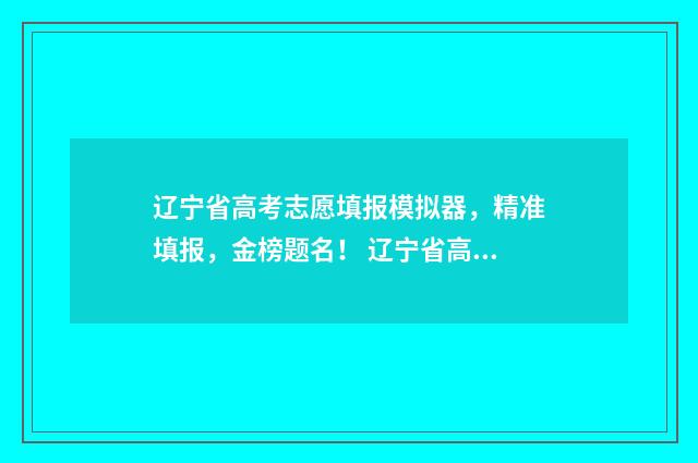 辽宁省高考志愿填报模拟器，精准填报，金榜题名！ 辽宁省高考志愿填报网站