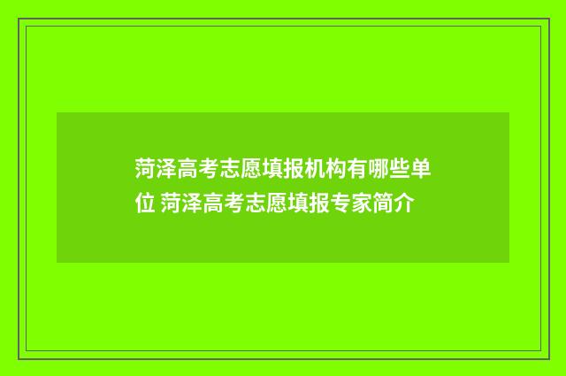 菏泽高考志愿填报机构有哪些单位 菏泽高考志愿填报专家简介