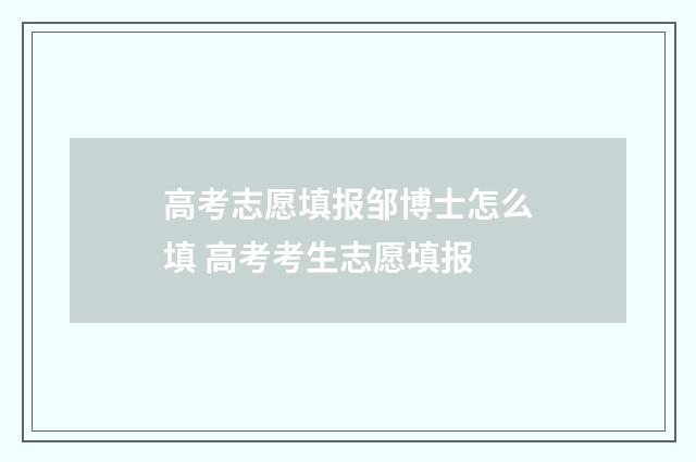 高考志愿填报邹博士怎么填 高考考生志愿填报