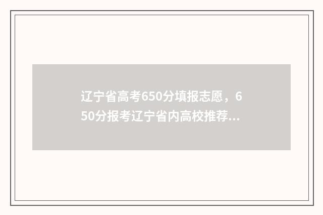 辽宁省高考650分填报志愿，650分报考辽宁省内高校推荐 辽宁省高考650分以上有多少人2024年