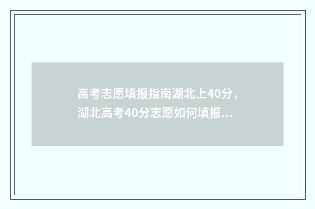 高考志愿填报指南湖北上40分，湖北高考40分志愿如何填报 高考志愿填报指导老师
