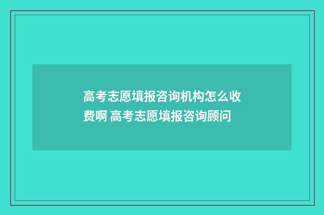 高考志愿填报咨询机构怎么收费啊 高考志愿填报咨询顾问