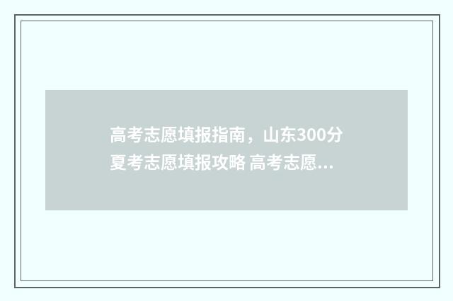 高考志愿填报指南，山东300分夏考志愿填报攻略 高考志愿填报指导咨询师