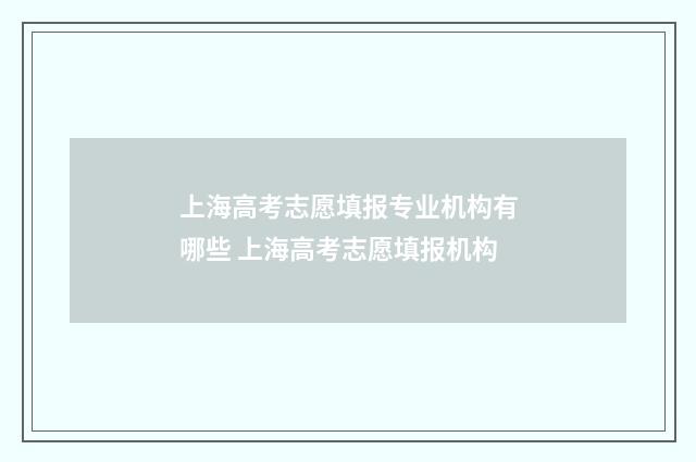 上海高考志愿填报专业机构有哪些 上海高考志愿填报机构