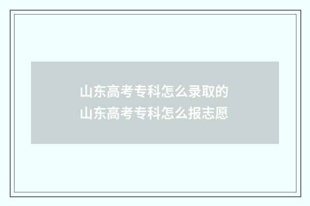 山东高考专科怎么录取的 山东高考专科怎么报志愿