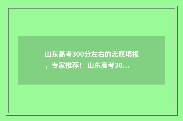 山东高考300分左右的志愿填报，专家推荐！ 山东高考300分左右能上本科吗