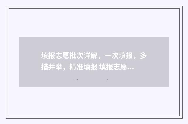 填报志愿批次详解，一次填报，多措并举，精准填报 填报志愿批次详解怎么写