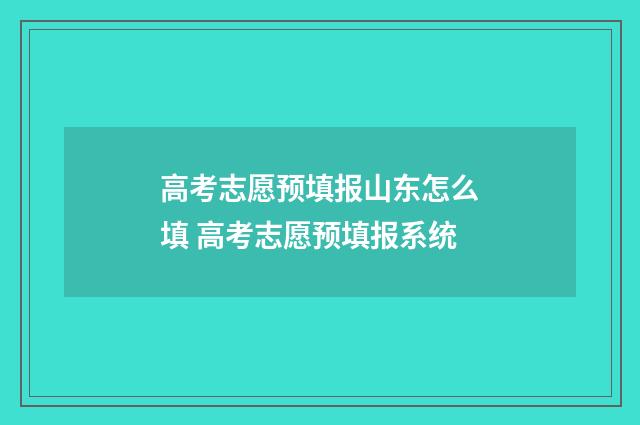 高考志愿预填报山东怎么填 高考志愿预填报系统