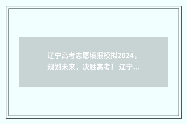 辽宁高考志愿填报模拟2024，规划未来，决胜高考！ 辽宁高考志愿填报流程图解
