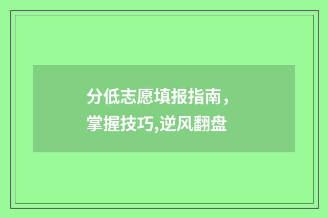 分低志愿填报指南， 掌握技巧,逆风翻盘