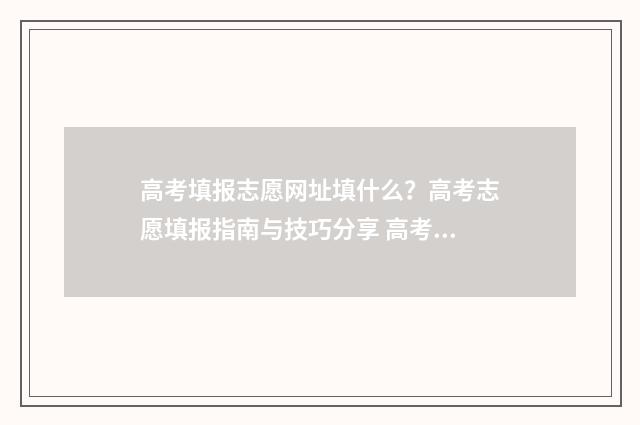 高考填报志愿网址填什么？高考志愿填报指南与技巧分享 高考填报志愿网址