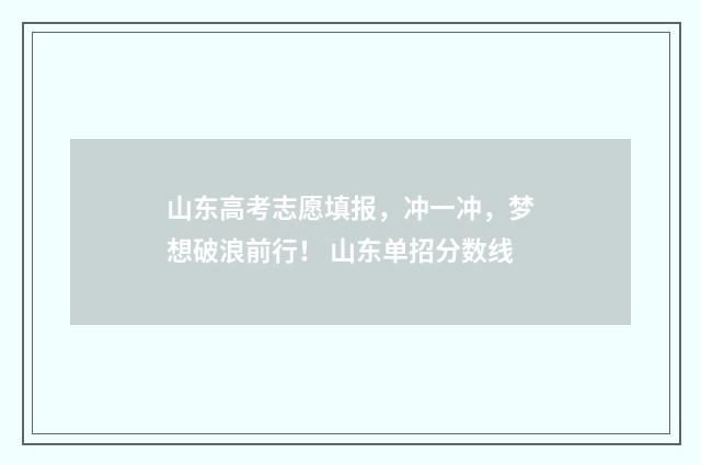 山东高考志愿填报，冲一冲，梦想破浪前行！ 山东单招分数线