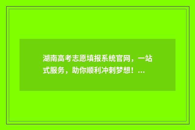 湖南高考志愿填报系统官网，一站式服务，助你顺利冲刺梦想！ 湖南高考志愿填报系统官网入口网址