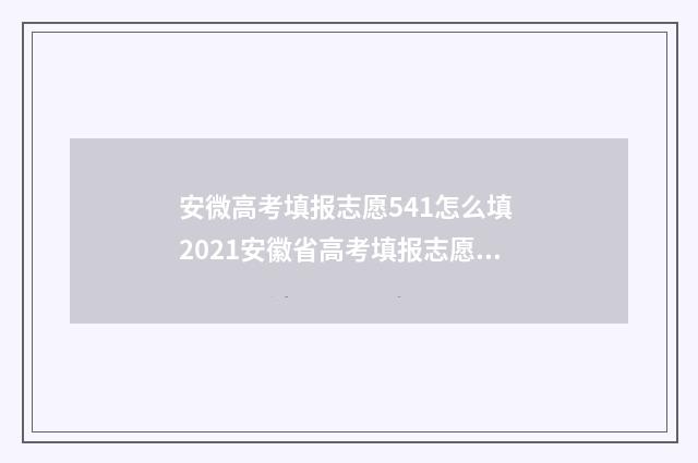 安微高考填报志愿541怎么填 2021安徽省高考填报志愿指南